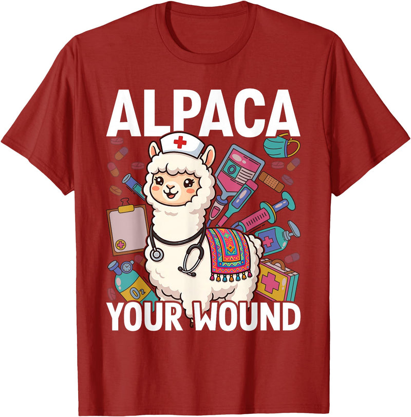 Llama Nurse Lover Gift Co. Alpaca Your Wound Cute Llama Wound Care Nurse T-Shirt - Cranberry Red