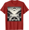 Funny Pig Selfie With UFOs Funny Pig Selfie UFO Alien Humor Vintage Print Art Design T-Shirt - Cranberry Red