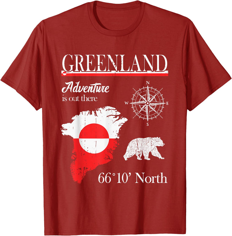 Greenland Nordic Hiking Camper Polar Circle Greenland - Adventure is Out There - Greenland Flag T-Shirt - Cranberry Red