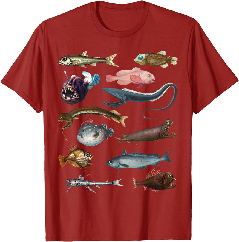 Educational Science Ideas Deep Sea Fish Ocean Biology & Marine Science Educational T-Shirt - Cranberry Red