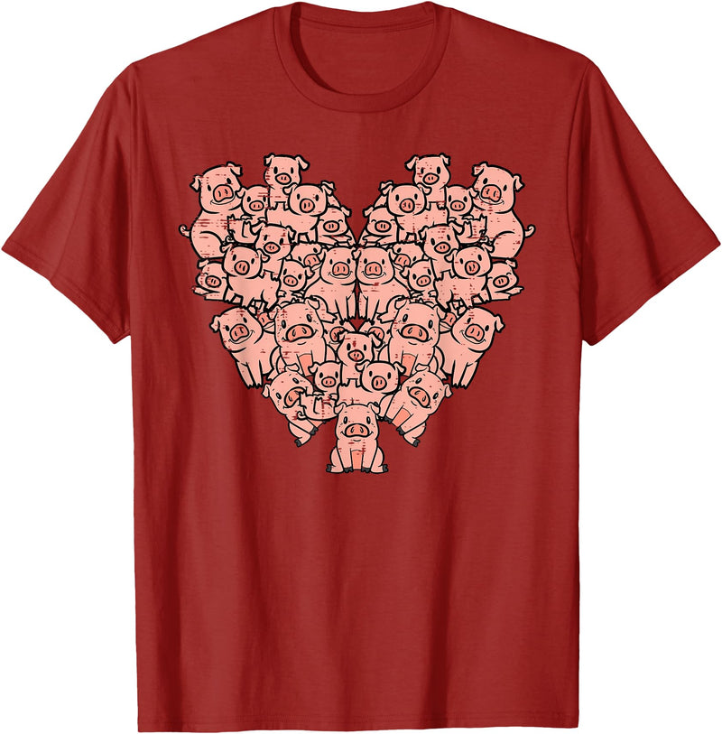 Pig Lover Shirts For Men Women Kids Pigs Heart Shape Cute Love Hog Swine Girls Kids Women Men T-Shirt - Cranberry Red