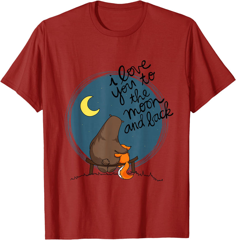 Little Squirrel Designs Cute I Love You To The Moon And Back Bear & Squirrel T Shirt T-Shirt - Cranberry Red