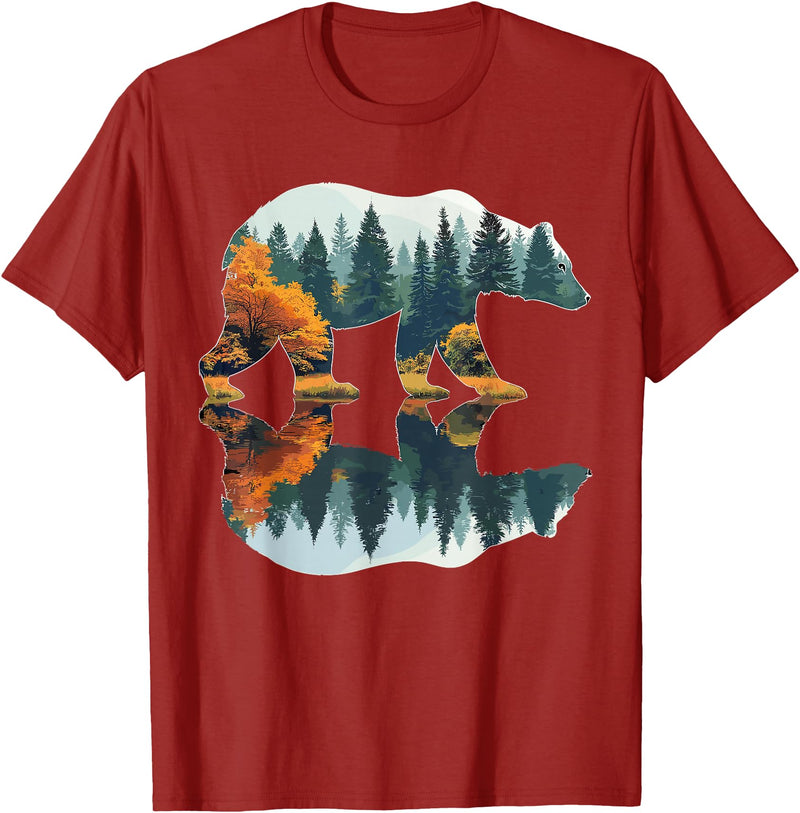 Forest Mountain Wildlife Trees Trees Wildlife Reflection Nature Bear Outdoor Forest T-Shirt - Cranberry Red