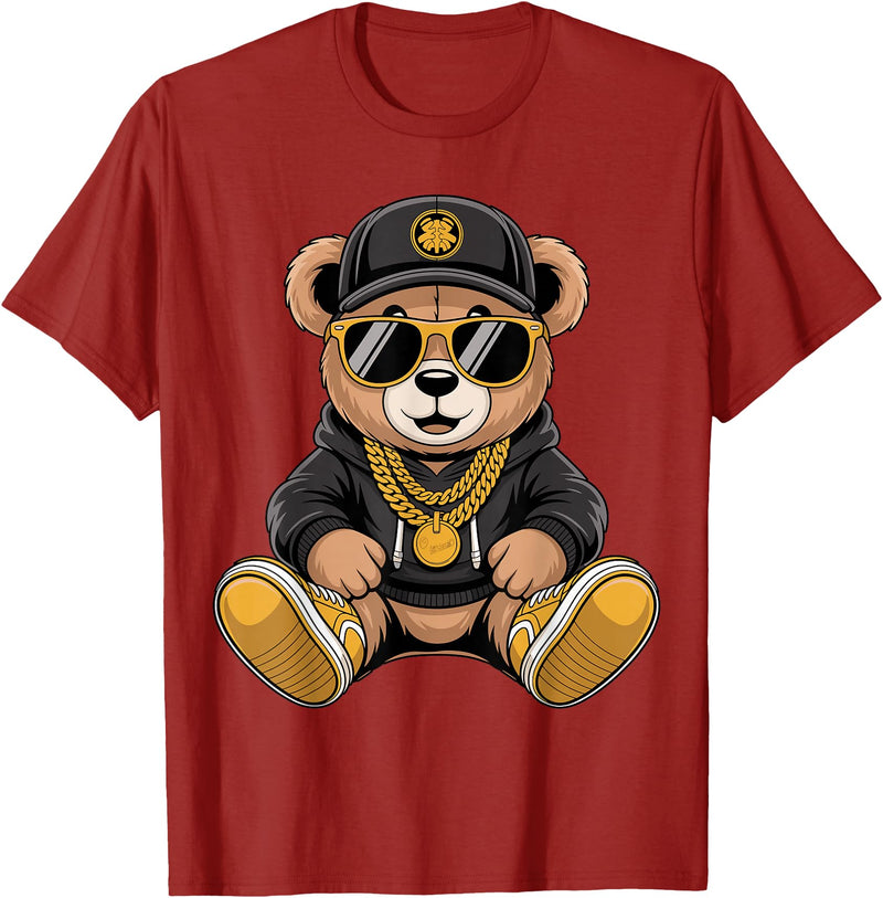 Magical and Funny Teddy Bear Gifts Cool Teddy Bear Hip Hop T-Shirt - Cranberry Red