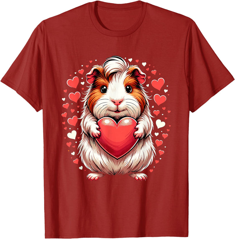 Cute Guinea Pig Apparel for Women Kids Guinea Pig Holding Heart Valentine's Day Cute Valentine T-Shirt - Cranberry Red