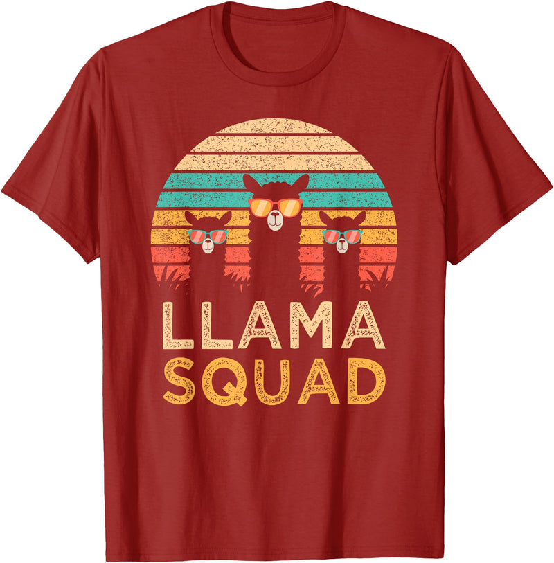 Llama Squad With Glasses Funny Funny Llama Squad Sunglasses Cool Llamas Vintage Gift T-Shirt - Cranberry Red