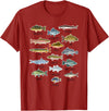 NABZR Angeln Geschenke & T-Shirts Types of Freshwater Fish Fishing T-Shirt - Cranberry Red