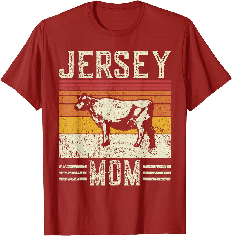 Retro Jersey Gift for Women & Farmer Best Cow Mom Women - Vintage Cattle Jersey T-Shirt - Cranberry Red