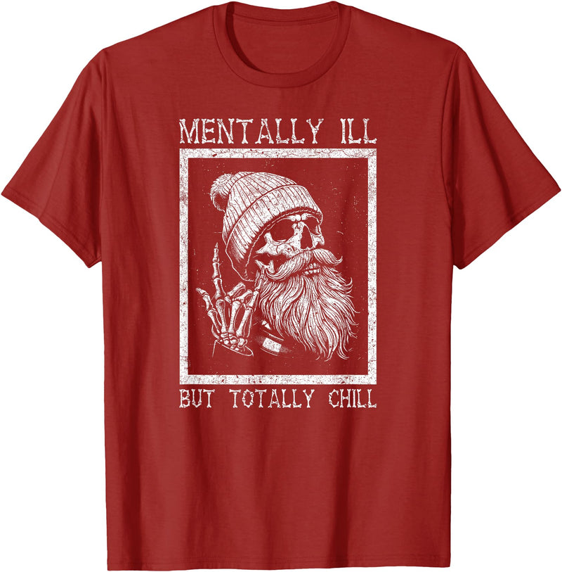 Spooky Vibes & Horror Humor Lovers Design Funny Halloween Creepy Bearded Skull Quote T-Shirt - Cranberry Red