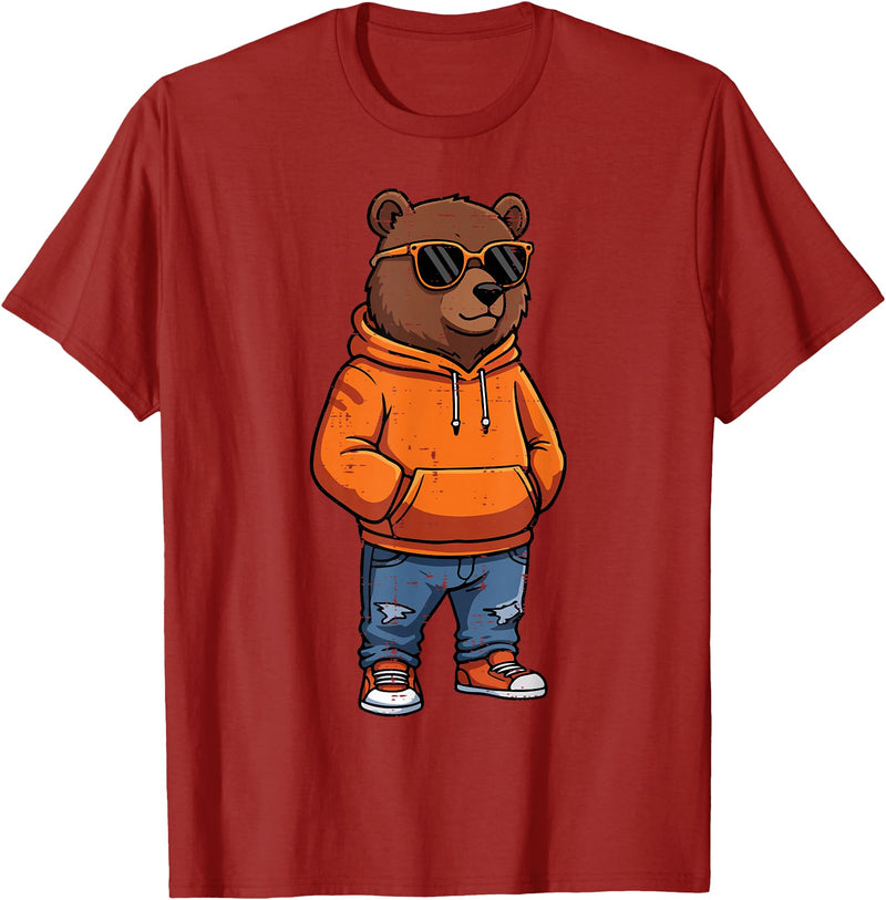 Bear Shirts For Men Women Kids Gifts Cool Bear Sunglasses Men Women Kids Boys Girls Youth Teen T-Shirt - Cranberry Red