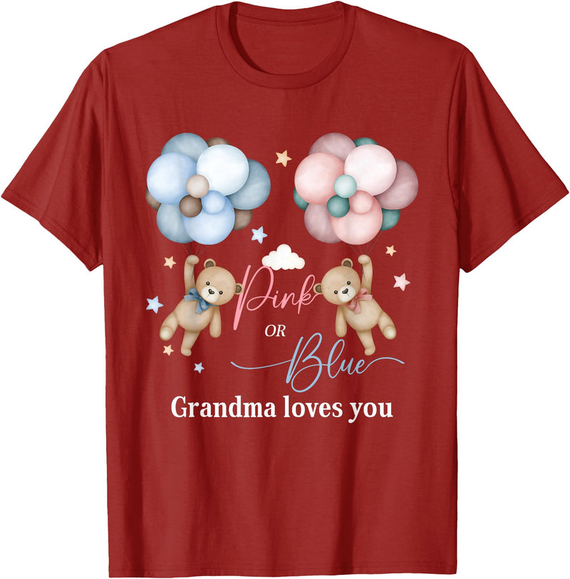 Bear Balloons Boy Or Girl Baby Gender Reveal Tee Bears Pink Or Blue Grandma Loves You Gender Reveal T-Shirt - Cranberry Red