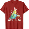 Cute Easter Bunny Rabbit with Eggs Whimsical Parakeet Design T-Shirt in Cranberry Red
