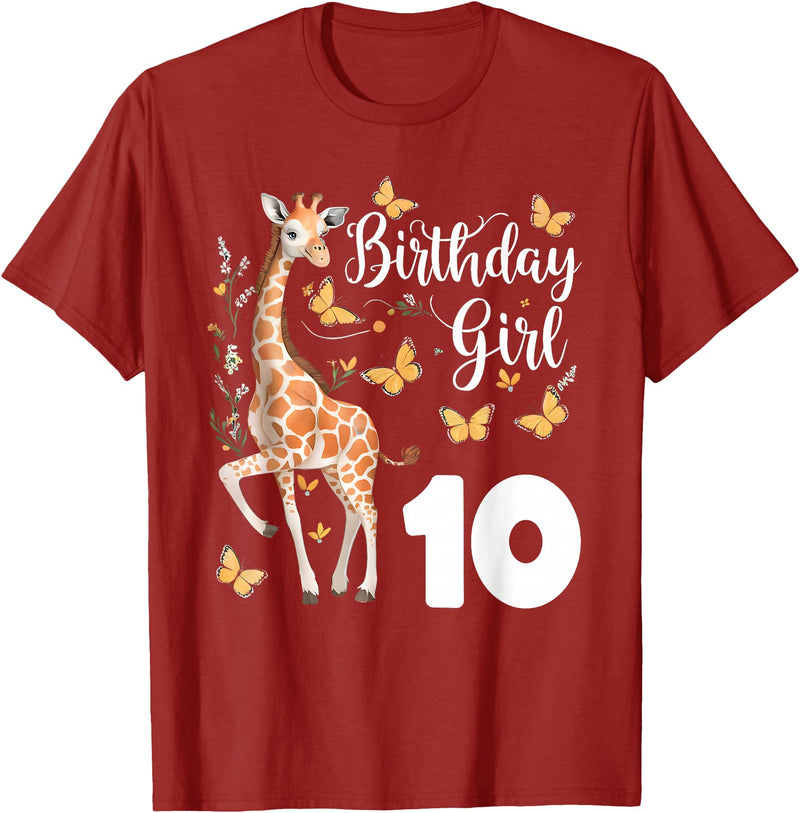 Giraffe Birthday Party by LazyPanda Giraffe 10th Birthday Girl 10 Years Old Giraffe Lover T-Shirt - Cranberry Red