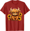 Cute Scottish Highland Cow Sunflower Highland Cow Farm T-Shirt - Cranberry Red