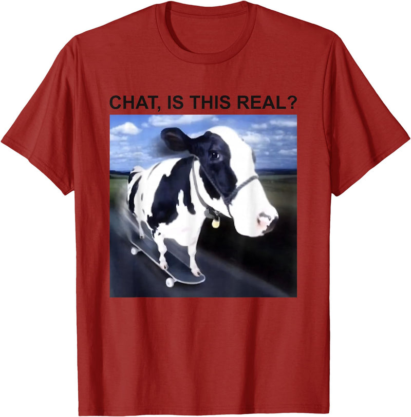 Chat Is This Real Skateboarding Dairy Cow Tees Chat Is This Real Skateboarding Dairy Cow T-Shirt - Cranberry Red