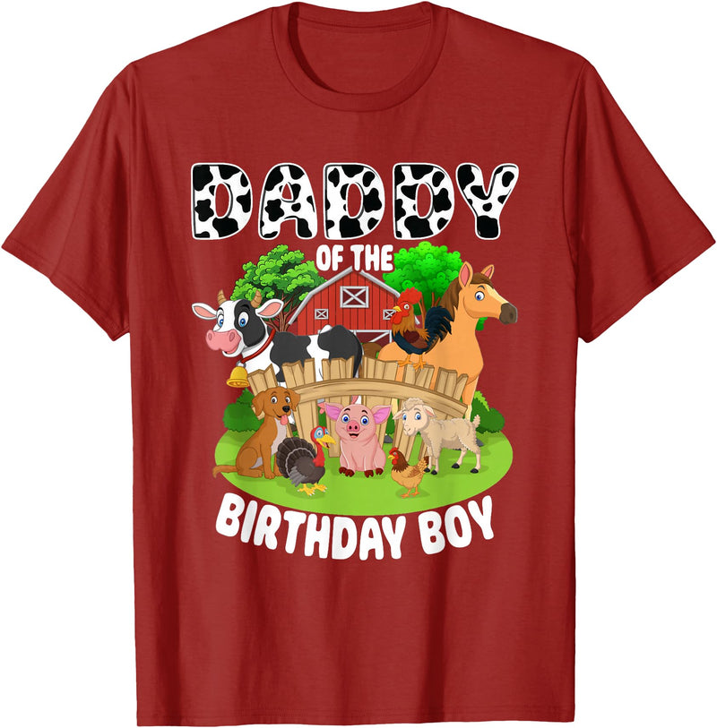 Matching Farm Theme Birthday Shirts By PDQA Daddy of The Bday Boy Farm Animals Matching Farm Theme T-Shirt - Cranberry Red