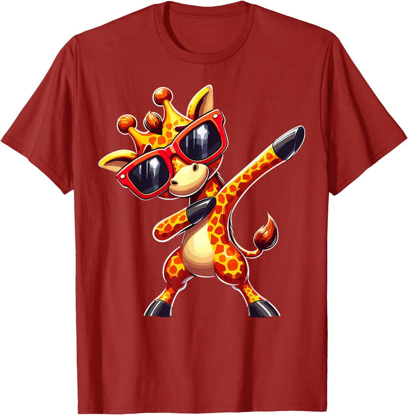Funny Giraffe Lover Dabbing Giraffe with Sunglasses T-Shirt - Cranberry Red
