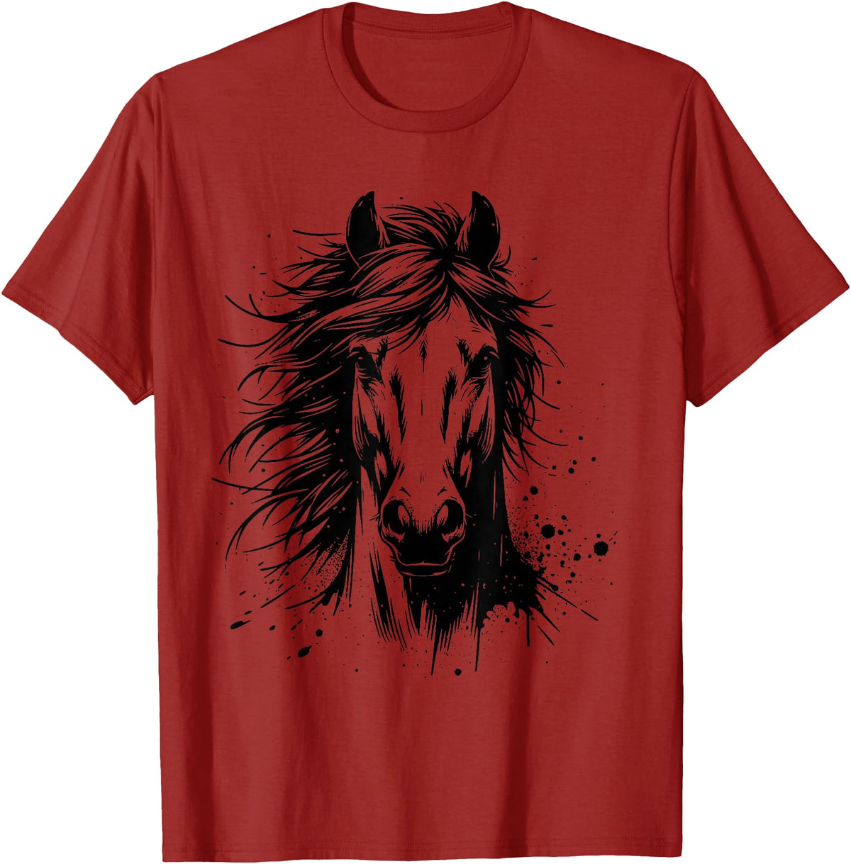 Horse Art For Men Women Kids Horse Portrait Equestrian Horseback Riding Horse Lover Unisex-Adults Kids T-Shirt Grey Small Classic Fit Crew Neck Short Sleeve - Cranberry Red