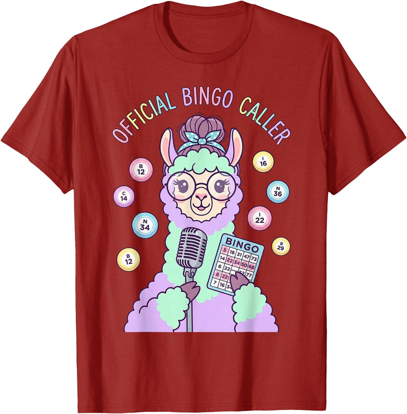 Cute Bingo Caller Activity Staff Gear Official Bingo Caller Llama Funny Activity Director Alpaca T-Shirt - Cranberry Red