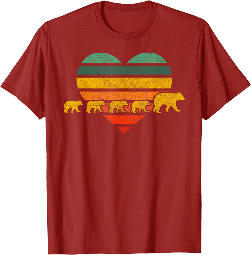 Just for Mom Mama Bear Four Cubs Shirt Retr Heart Mothers Day Gift T-Shirt - Cranberry Red