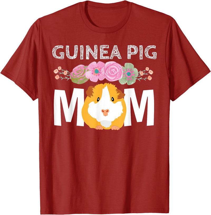 Cute Cavy Mama Breeder Fancier Piggie Accessories Guinea Pig Mom Stuff Floral Cavy Lover T-Shirt - Cranberry Red
