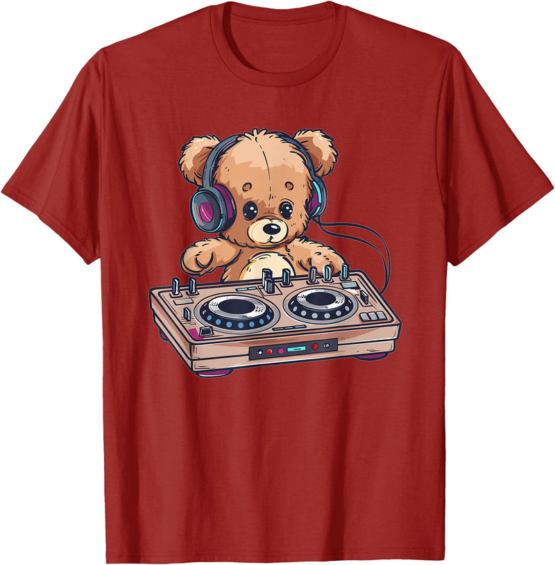 Colorful Teddy Art I Kids Teddy Bear Cute Teddy DJ T-Shirt - Cranberry Red