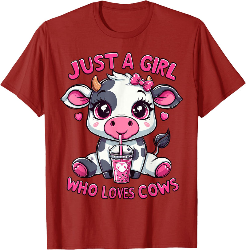 Cute Cow Lover Cow Just A Girl Who Loves Cows T-Shirt - Cranberry Red