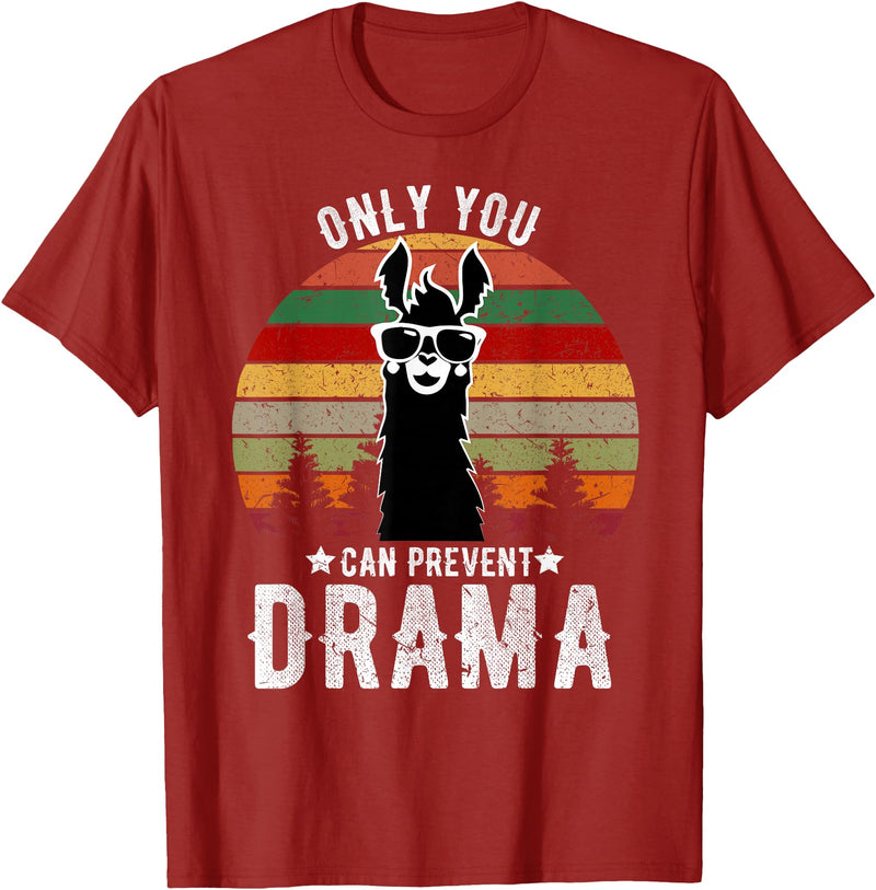 BR - LLAMA Tshirts Vintage Only You can Prevent Drama Llama T-Shirt - Cranberry Red