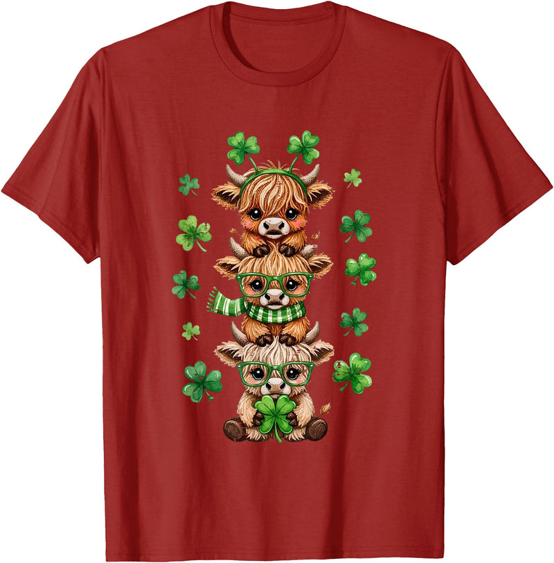 St Patricks Day Highland Cow Lucky Irish Shamrock Funny St Patrick's Day Highland Cow Lucky Shamrock Irish T-Shirt -