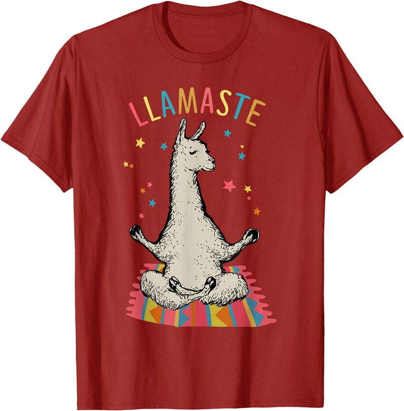Funny Llama Yoga T-Shirt Llama Llamaste T-Shirt - Cranberry Red