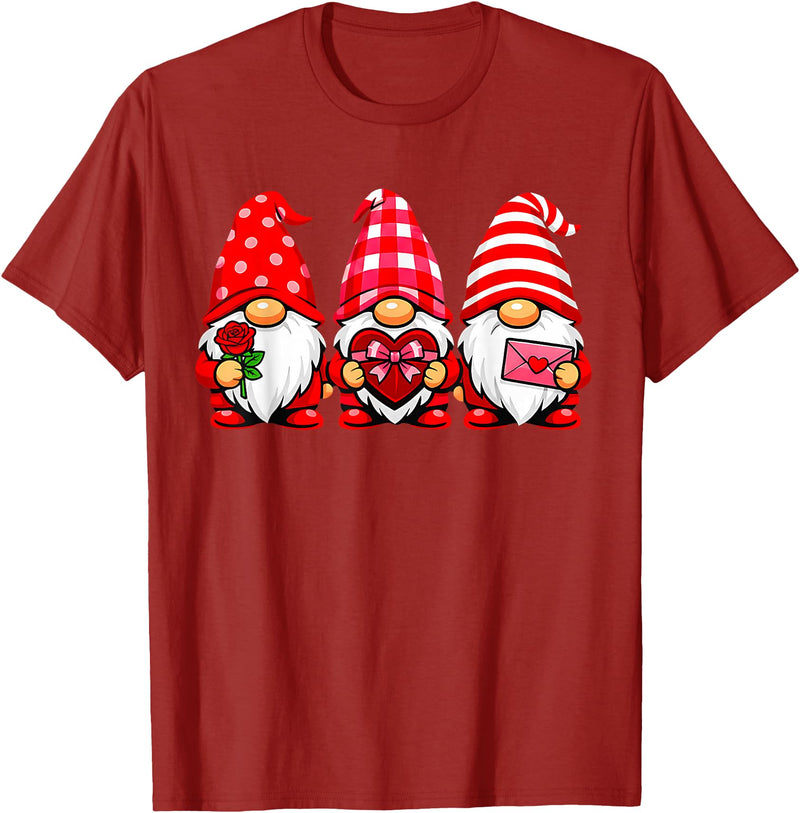 Three Gnome Crew Family Outfit Gnomes Love Valentine's Day Buffalo Leopard Heart Women Men T-Shirt - Cranberry Red