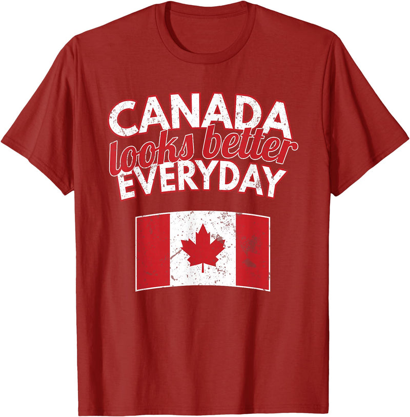 Cold North Canada Flag Apparel Co. Canada Looks Better Everyday Design Funny Canadian Flag T-Shirt - Cranberry Red