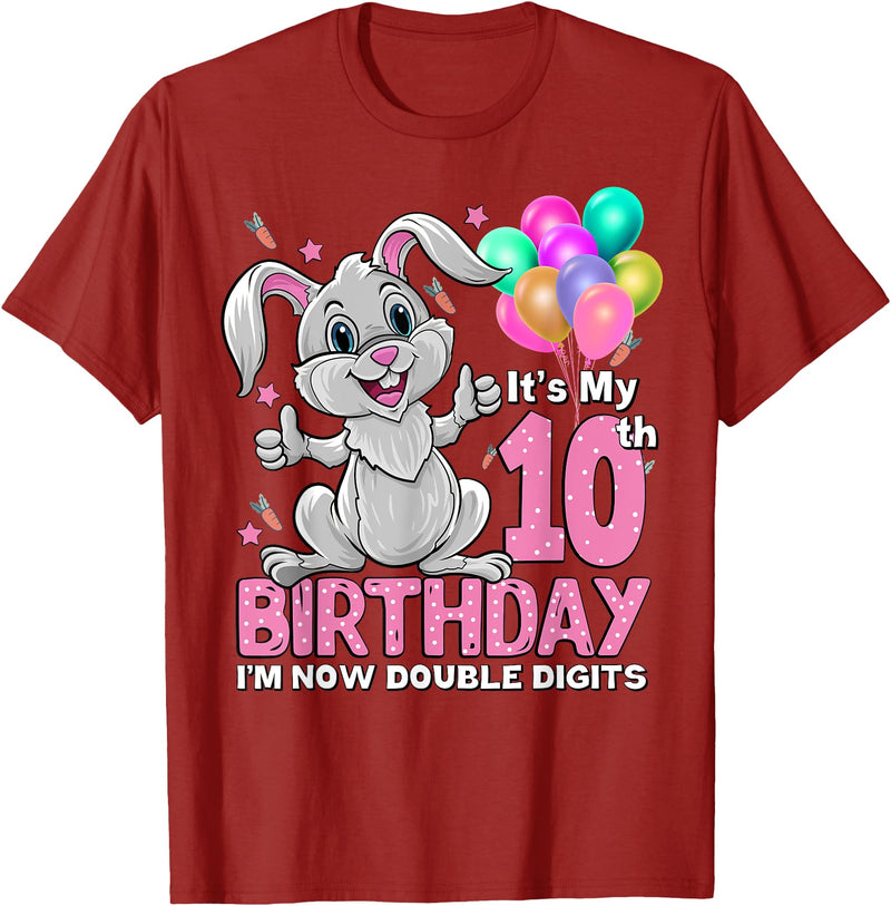 It's My 10th Birthday Rabbit 10 Years Old Girl T-Shirt in Cranberry Red