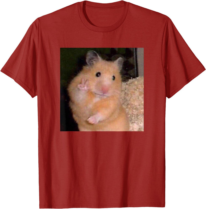 Hamster Meme Peace Sign Funny Pet Owner Trendy T-Shirt - Cranberry Red
