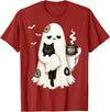 Halloween Cute Ghost Holding Black Cat Spooky Ghost Holding Black Cat Coffee Lover Funny Halloween T-Shirt - Cranberry Red