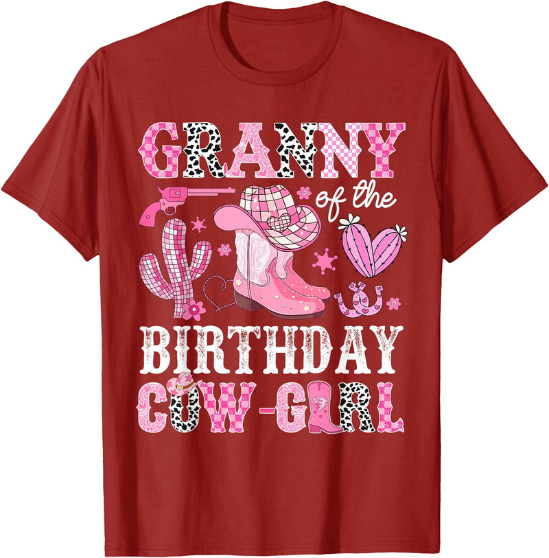 Pink Western Cowgirl Bday Party Family Matching Granny Of The Birthday Cow-Girl Rodeo Cowgirl Bday T-Shirt - Cranberry Red