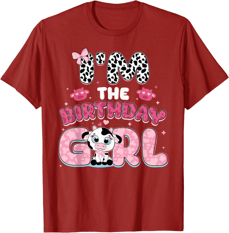 Birthday HHL Group I'm The Birthday Girl Farm Cow Family Birthday Decoration T-Shirt - Cranberry Red