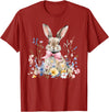 Funny Bunny Wildflower Rabbit Eggs Happy Easter Retro Trendy T-Shirt in Cranberry Red