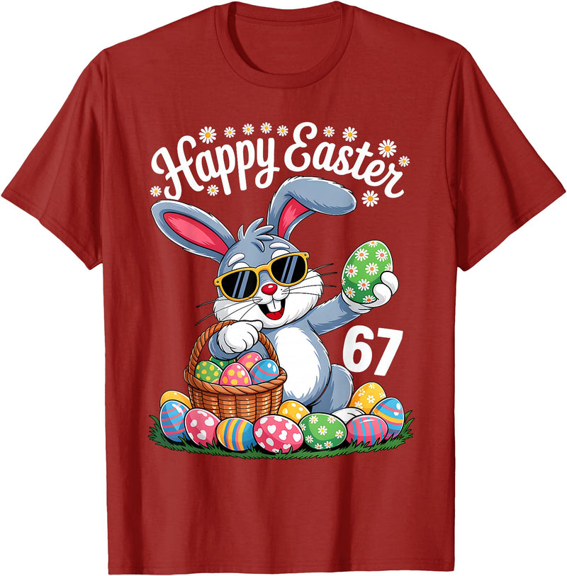 Dabbing Rabbit Bunny Eggs Dab Six Seven 6 7 Meme T-Shirt in Cranberry Red