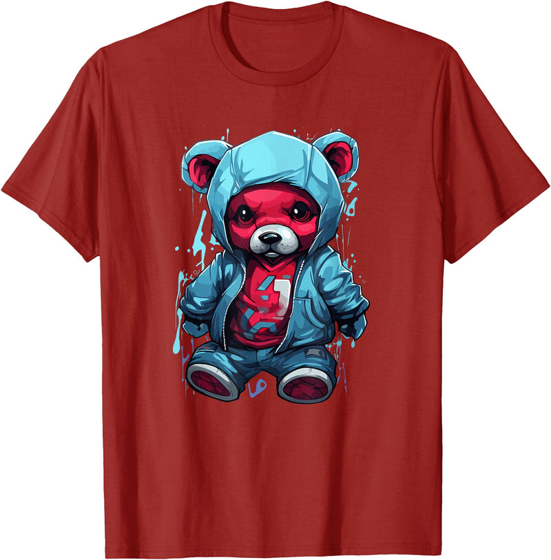 Teddy Bear Hoodie Street Style Urban Art Teddy Bear Hoodie Cool Street Style T-Shirt - Cranberry Red