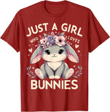 Just a Girl Who Loves Bunnies T-Shirt in Cranberry Red