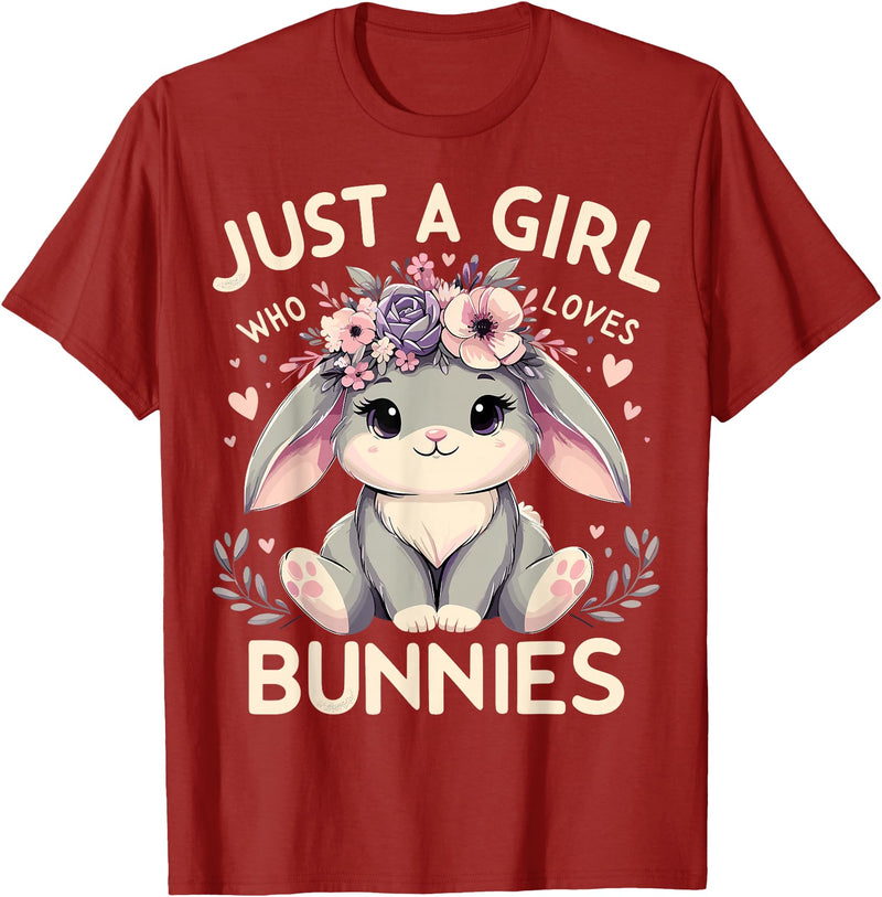 Just a Girl Who Loves Bunnies T-Shirt in Cranberry Red