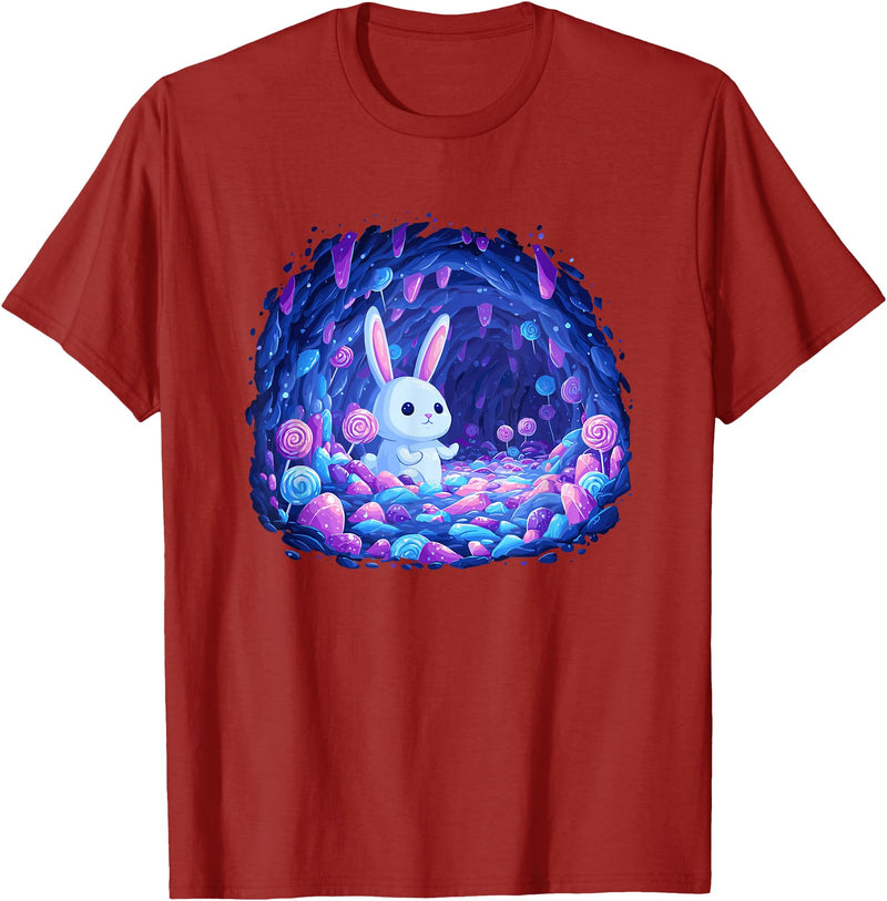 Enchanting Bunny in Candy Cave Fantasy World T-Shirt in Cranberry Red