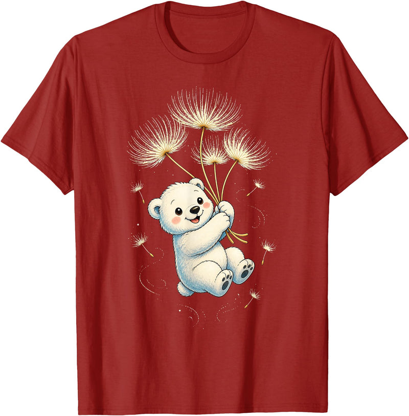 Blueberry Clothing Baby Polar Bear Floating On Dandelion Seeds T-Shirt - Cranberry Red