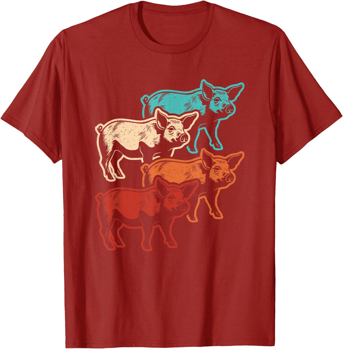 BALARI Retro Pig Vintage Pig Lover Farmer Men Women T-Shirt - Cranberry Red