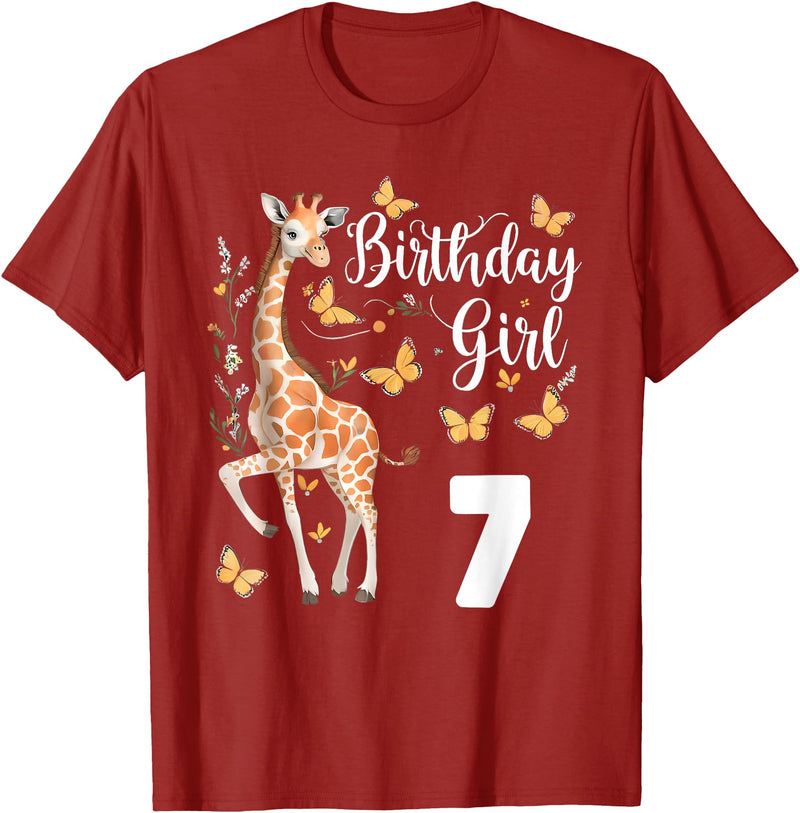 Giraffe Birthday Party by LazyPanda Giraffe 7th Birthday Girl 7 Years Old Giraffe Lover T-Shirt - Cranberry Red
