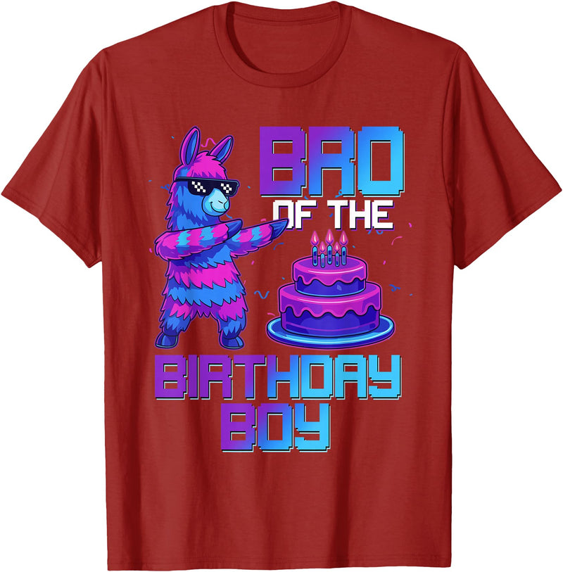 Llama Pinata Birthday Family Bday Party Decoration Brother of Birthday Boy Llama Pinata Party Family Matching T-Shirt - Cranberry Red