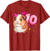 Birthday Girl by Content Design Studio 10th Birthday Girl 10 Years, Guinea Pig and Big Number 10 T-Shirt - Cranberry Red