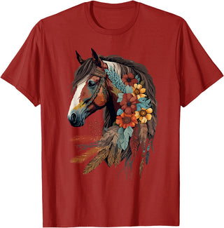 Just a girl who loves horses Co. Equestrian Horse Girl Western CowGirl Horseback Riding Theme T-Shirt - Cranberry Red