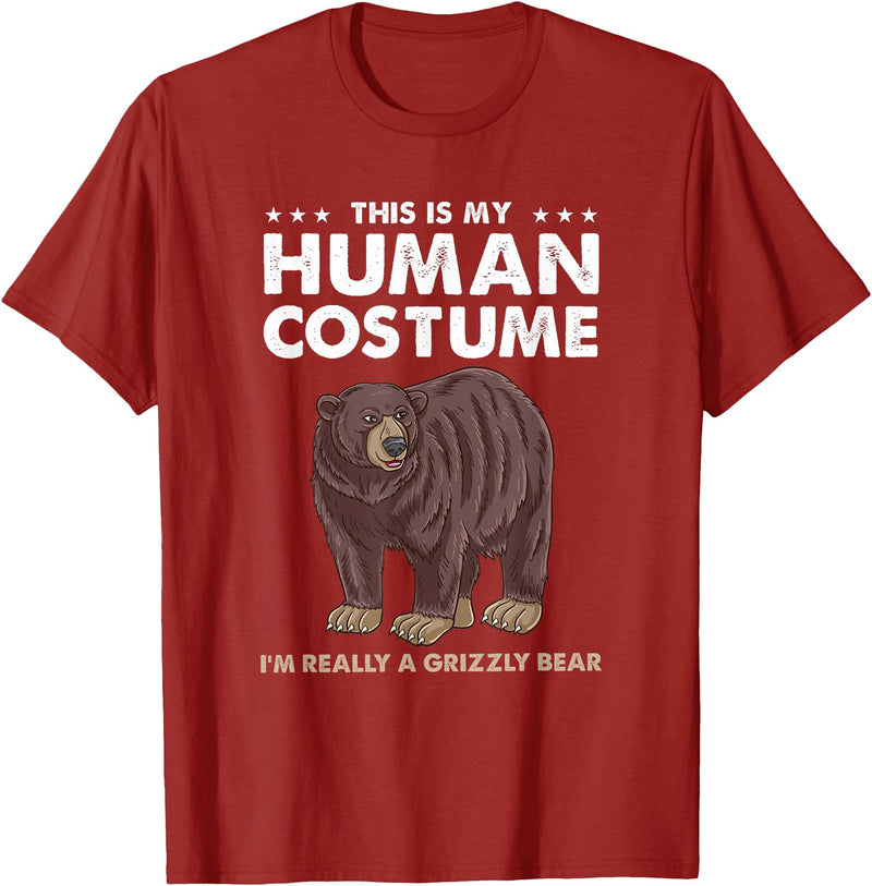 Hiking Lover Design This Is My Human Costume Im Really A Grizzly Bear T-Shirt - Cranberry Red